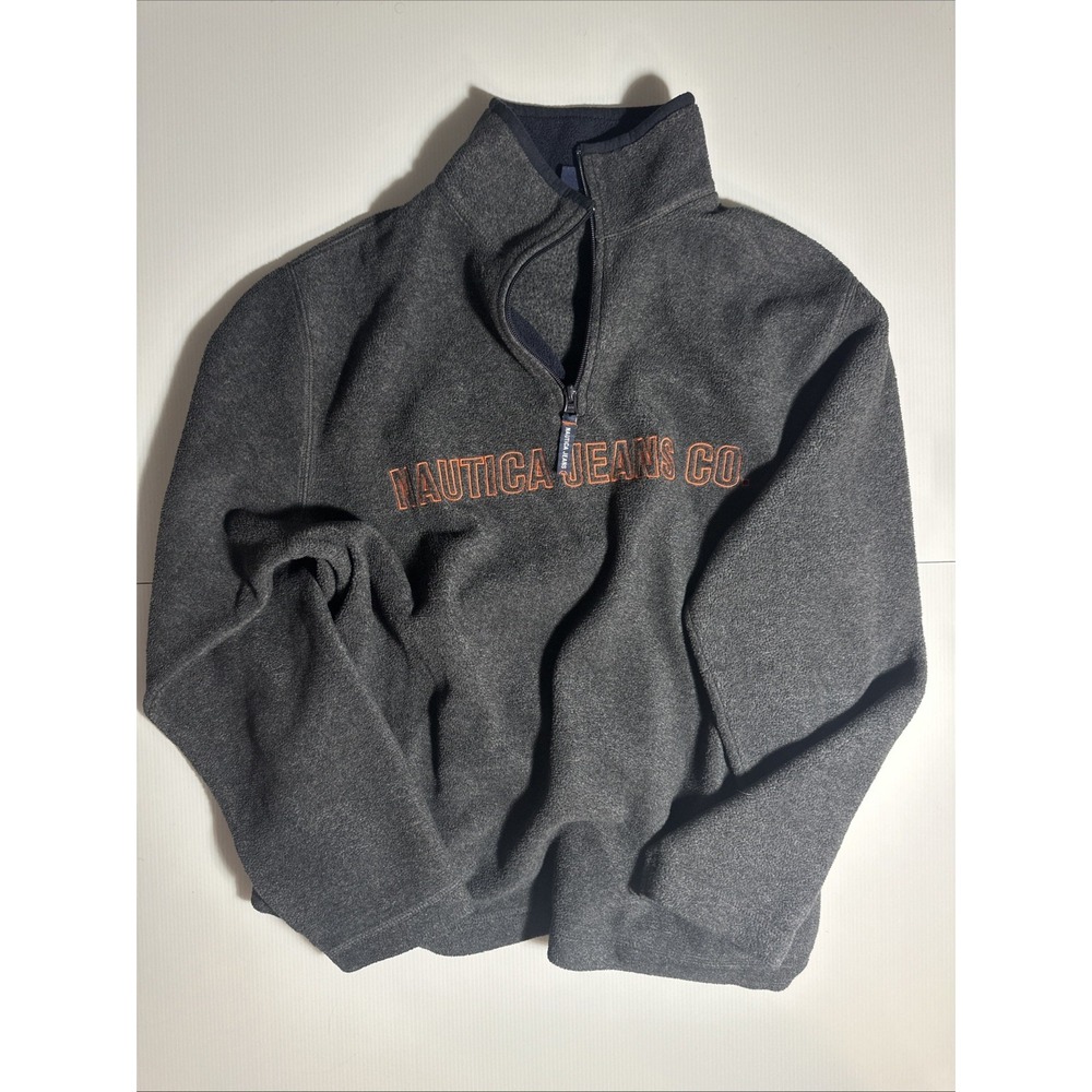 Nautica Jeans Co. Sweatshirt Mens Medium Quarter Zip Fleece Pullover Made USA